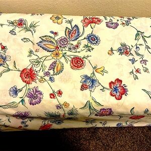 Queen cotton flat sheet Laura Ashley designer Artsy vtg  print colorful VG cond